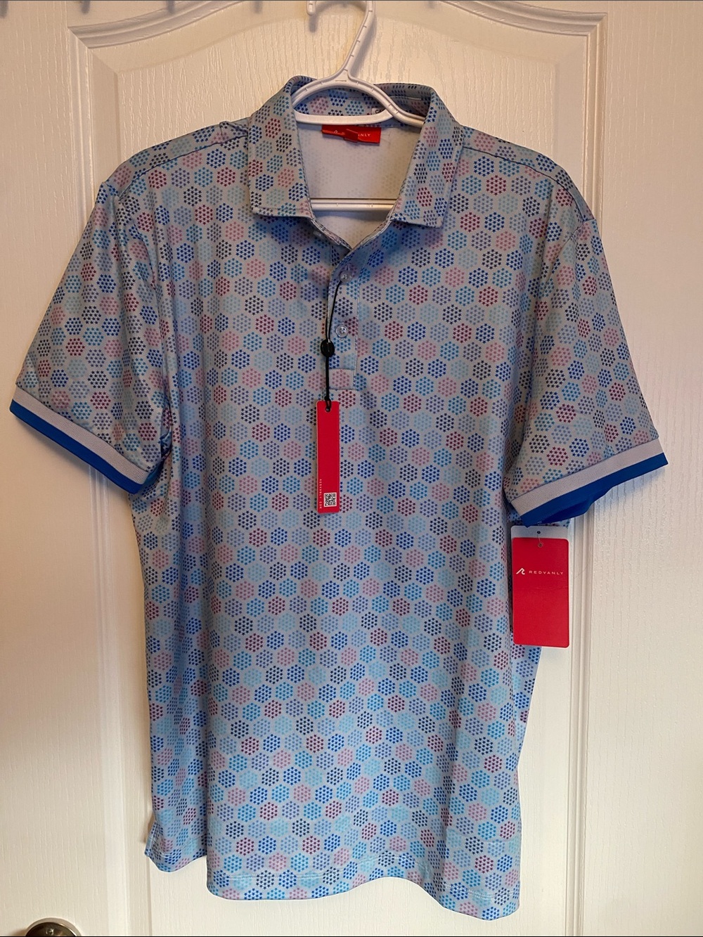 Men's Light Blue Geo-Print Polo with Contrast Trim